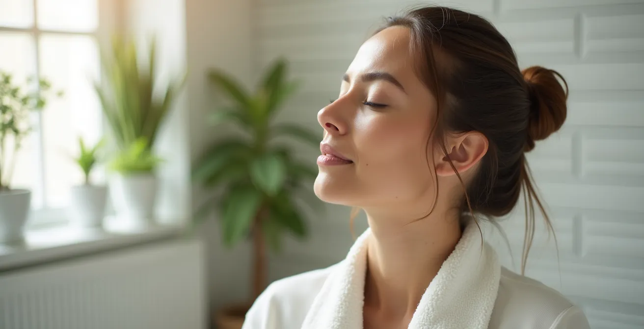 Portrait de femme souriante exprimant sérénité et bien-être